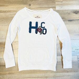 Hollister White Crewneck Parrot Logo Embroidered Pullover Sweatshirt Sweater S